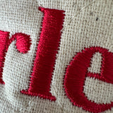 Quilted Dog Christmas Stocking with Personalized Name and Red Burlap Bow