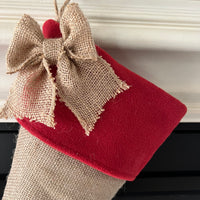 Burlap Christmas Stocking with Red Accents - Style A