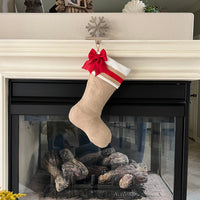 Burlap Christmas Stocking with Red Accents - Style B