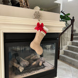 Burlap Christmas Stocking with Red Accents - Style B