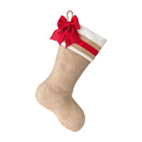 Burlap Christmas Stocking with Red Accents - Style B