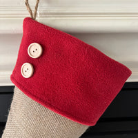 Burlap Christmas Stocking with Red Accents - Style C