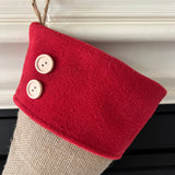 Burlap Christmas Stocking with Red Accents - Style C