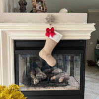 Burlap Christmas Stocking with Red Accents - Style D