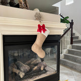 Burlap Christmas Stocking with Red Accents - Style D