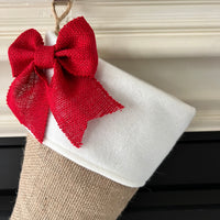 Burlap Christmas Stocking with Red Accents - Style D