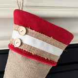 Burlap Christmas Stocking with Red Accents - Style E