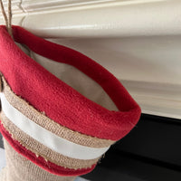 Burlap Christmas Stocking with Red Accents - Style E