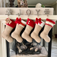 Burlap Christmas Stocking with Red Accents - Style E