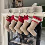 Burlap Christmas Stocking with Red Accents - Style D