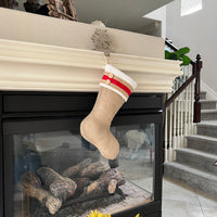 Burlap Christmas Stocking with Red Accents - Style K