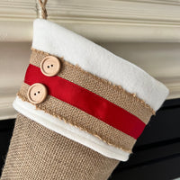 Burlap Christmas Stocking with Red Accents - Style K