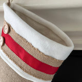 Burlap Christmas Stocking with Red Accents - Style K