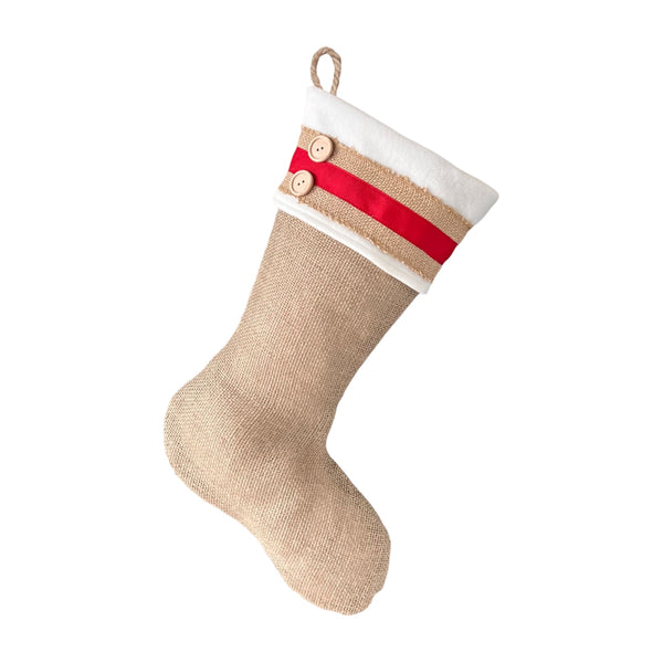 Burlap Christmas Stocking with Red Accents - Style K