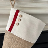 Burlap Christmas Stocking with Red Accents - Style S