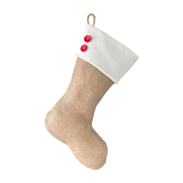 Burlap Christmas Stocking with Red Accents - Style U