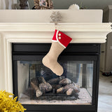 Burlap Christmas Stocking with Red Accents - Style V