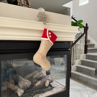 Burlap Christmas Stocking with Red Accents - Style V