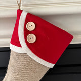 Burlap Christmas Stocking with Red Accents - Style V