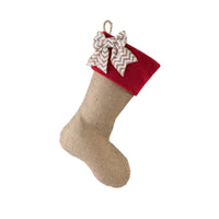 Burlap Christmas Stocking with Red Accents - Style A