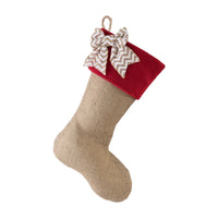 Burlap Christmas Stocking with Red Accents - Style A