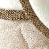 BurlapBabe quilted Christmas stocking featuring neutral linen fabric with rustic burlap trim and soft white felt