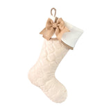 BurlapBabe quilted Christmas stocking in cream with a fleece scallop cuff and rustic natural burlap bow detail.