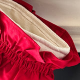BurlapBabe quilted Christmas stocking featuring a bright red cotton ruffle cuff and unbleached muslin lining.