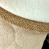 BurlapBabe quilted Christmas stocking featuring a white fleece scallop cuff and rustic natural burlap trim detail.