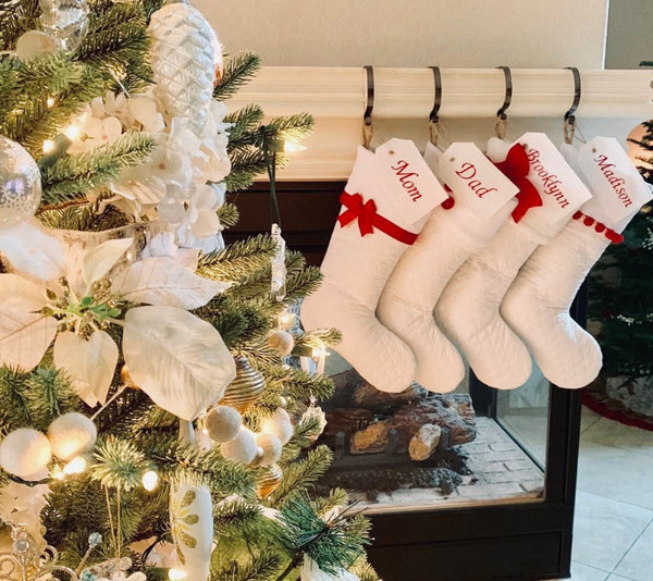 White Quilted Stockings with Red Accents