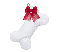 White Diamond Quilted Dog Bone Stocking w/ Red Burlap Bow