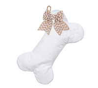 White Diamond Quilted Dog Bone Stocking with White Chevron Bow