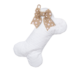 White Diamond Quilted Dog Bone Stocking with White Polka Dot Bow