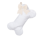 White Diamond Quilted Dog Bone Stocking with Ivory Burlap Bow