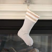 Burlap Stocking with Blue Ticking - Farmhouse Christmas Stocking - Style B