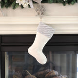 Burlap Stocking with Blue Ticking - Farmhouse Christmas Stocking - Style C