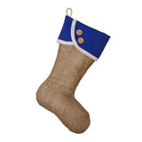 Burlap Christmas Stocking with Blue Cuff Accents- Style F