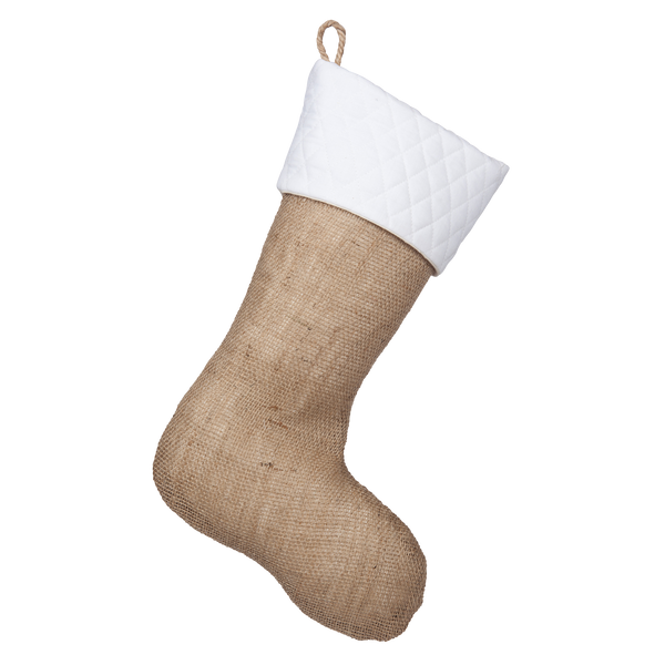 Classic Burlap Stocking - Burlap with White Quilted Cuff