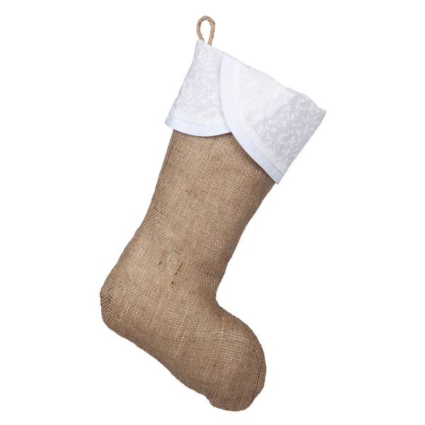 Classic Burlap Stocking - Burlap with Scallop White Holly Cuff