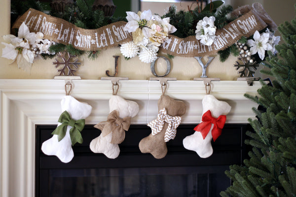 Mini-Bone Natural Burlap Stocking with Optional Bow - Pet Stocking