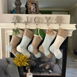 Christmas Stocking with Burlap and Green Ticking Accents