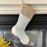 Christmas Stocking with Burlap and Green Ticking Accents