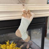 Christmas Stocking with Burlap and Green Ticking Accents