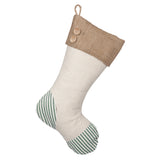 Christmas Stocking with Burlap and Green Ticking Accents