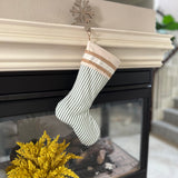 Burlap Stocking with Green Ticking - Farmhouse Christmas Stocking - Style B