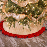 42" Inch Quilted Christmas Tree Skirt with Ruffle Trim