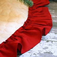 42" Inch Quilted Christmas Tree Skirt with Ruffle Trim