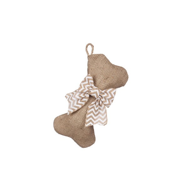 Mini-Bone Natural Burlap Stocking with Optional Bow - Pet Stocking