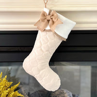 Classic Quilted Stocking - Scallop Cuff w/ Natural Burlap Bow