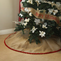 36" Inch Burlap Christmas Tree Skirt with Pom Pom Fringe